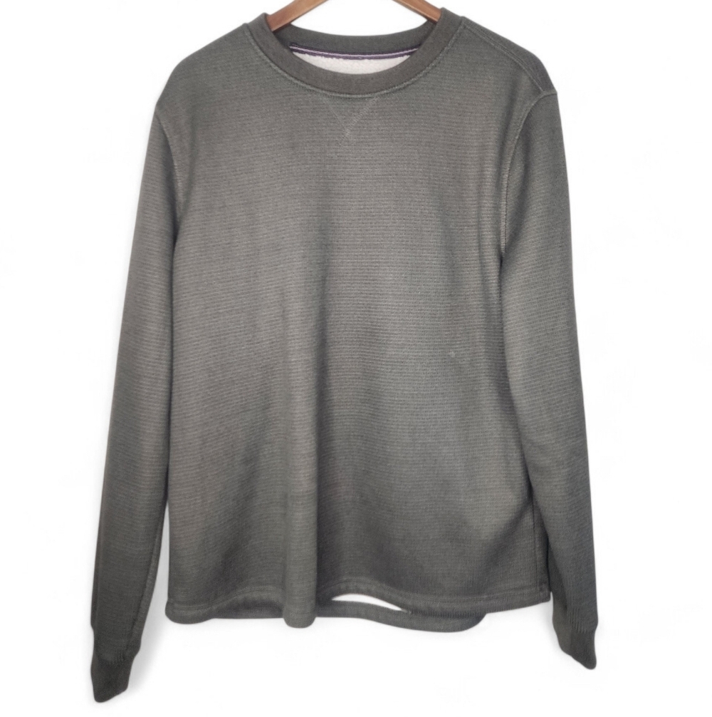 BC Clothing Co Heritage Green Fleece Lined Long Sleeve Waffle Knit Shirt Size L